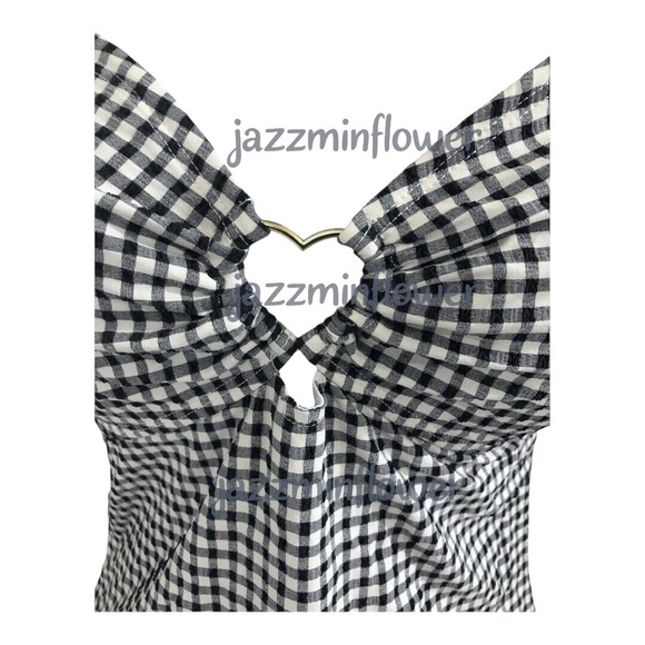 Betsey Johnson white black classic gingham print halter swimsuit size XL new - Picture 4 of 13